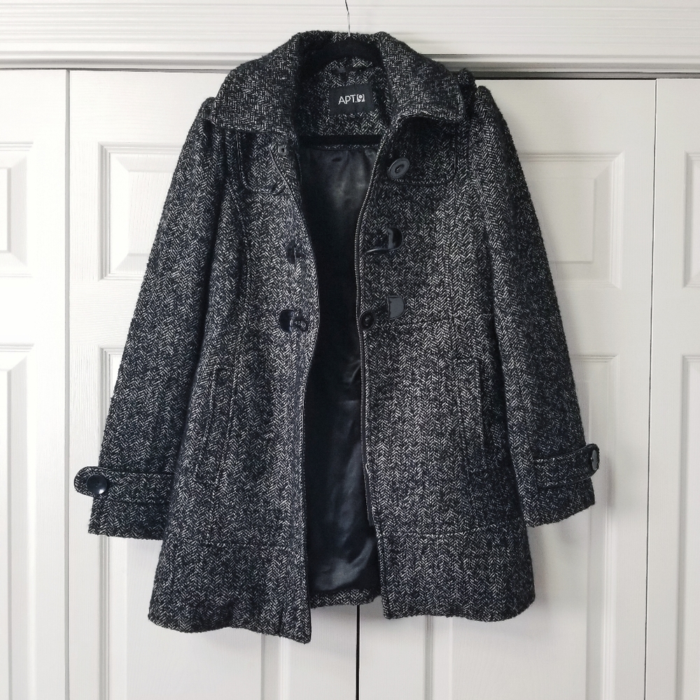 Apt 9 Black & White Toggle Button Wool Pea Coat - image 2